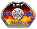 EMT FIRE DEPT. w/ FLAMES Full-Color Reflective Helmet Front Decal